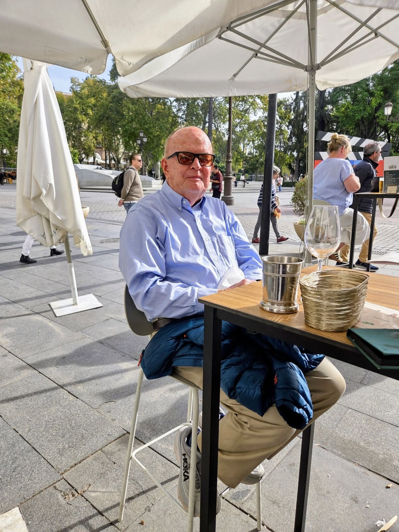 Rick at a cafe in Europe